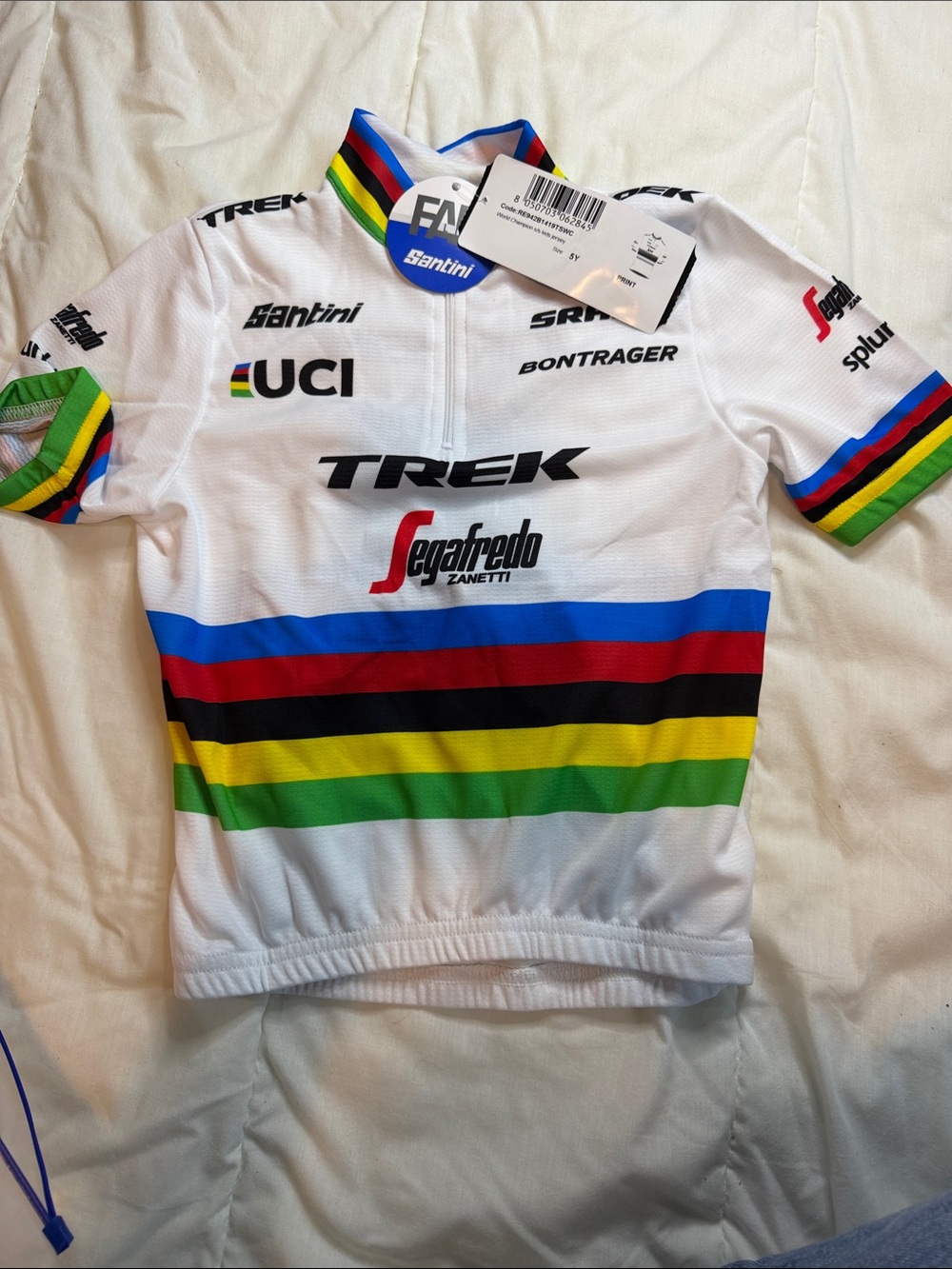 Santini Kids Cycling Jersey in White with Multicolor Stripes